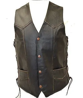 MEN'S MOTORCYCLE SIDE LACE RETRO BRN NATIVE AMERICAN EMBOSSED SINGLE PANEL