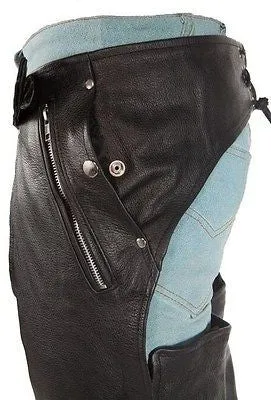 Men's motorcycle soft leather removable liner leather chap with 4 Pockets