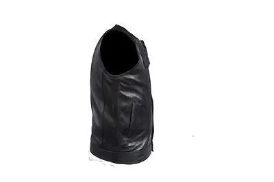 Men's Motorcycle Son Of Anarcy Leather Collarless vest with 2 Gun pockets inside