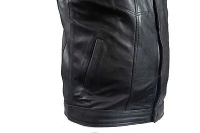 Men's Motorcycle Son Of Anarcy Leather Collarless vest with 2 Gun pockets inside