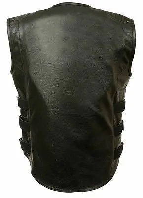 MEN'S MOTORCYCLE UPDATED SWAT TACTICAL STYLE GUNPOCKET LEATHER VEST