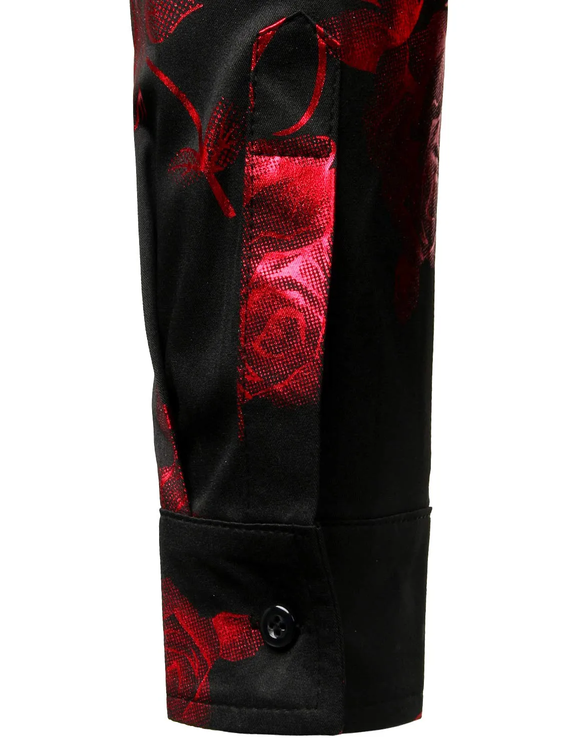 Men's Red Rose Floral Print Long Sleeve Button Up Dress Shirt