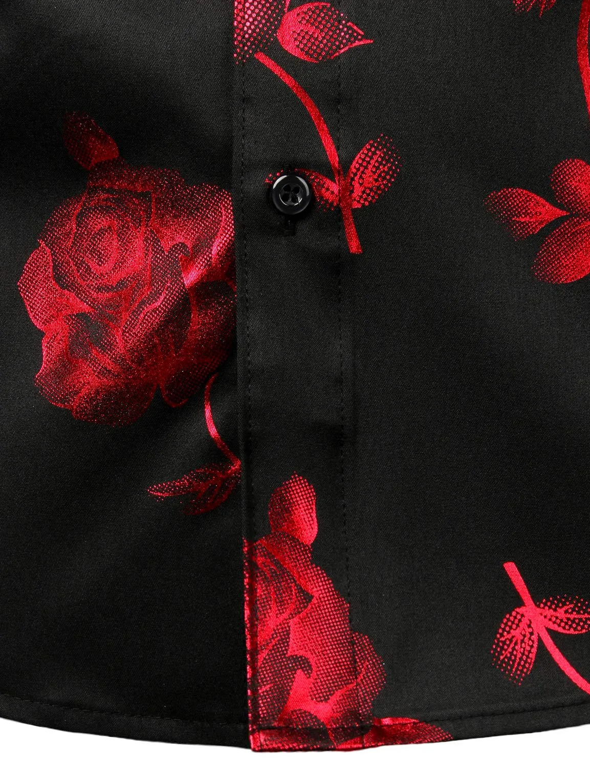 Men's Red Rose Floral Print Long Sleeve Button Up Dress Shirt