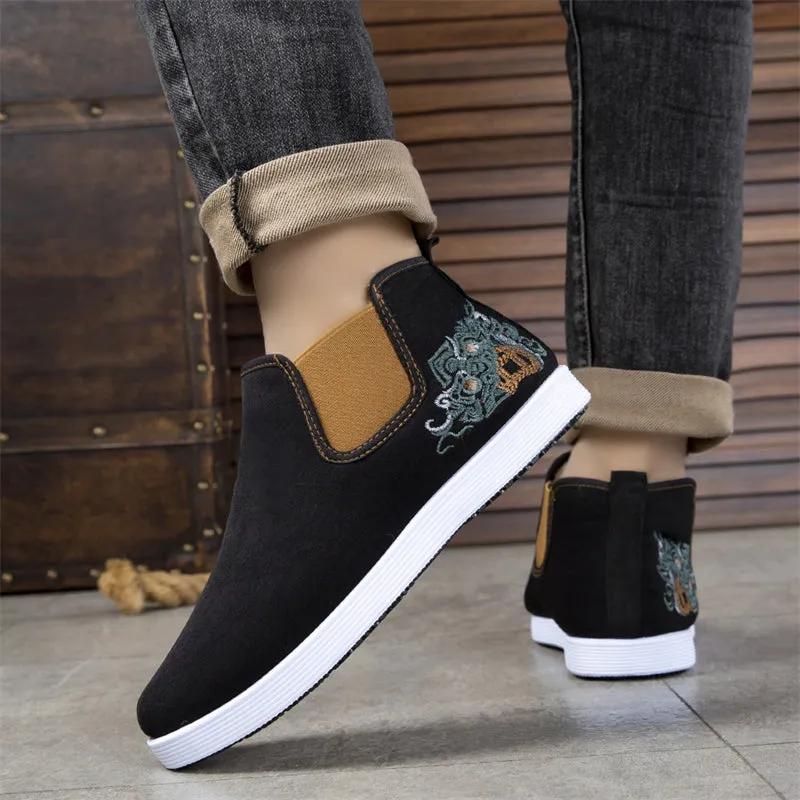 Men's Slip On Embroidered Faux Fur Lined Boots