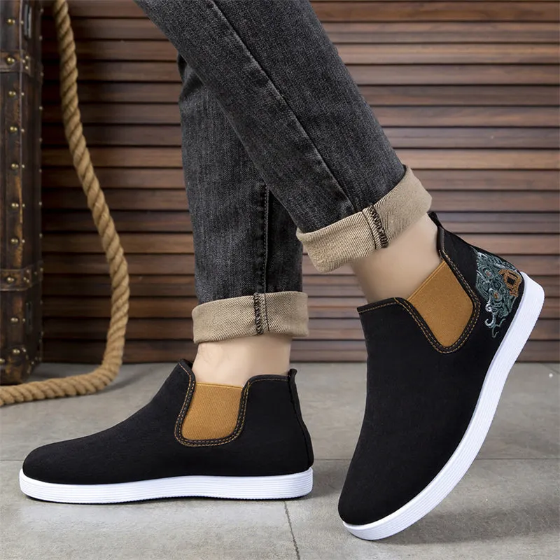 Men's Slip On Embroidered Faux Fur Lined Boots