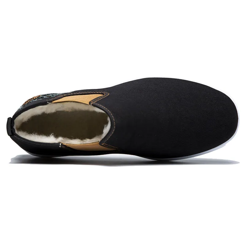 Men's Slip On Embroidered Faux Fur Lined Boots