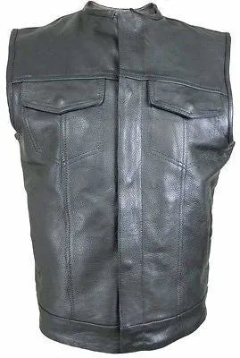 MEN'S SON OF ANARCHY LEATHER MOTORCYCLE VEST 2 GUN POCKETS WITH ZIPPERS NAKED