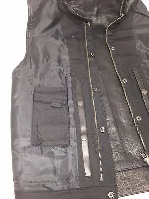 Men's Son of anarcy Distressed Grey motorcycle club leather vest with Gun pockets