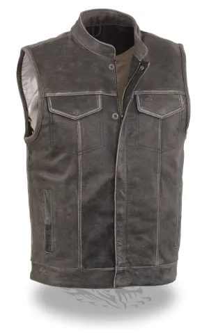 Men's Son of anarcy Distressed Grey motorcycle club leather vest with Gun pockets