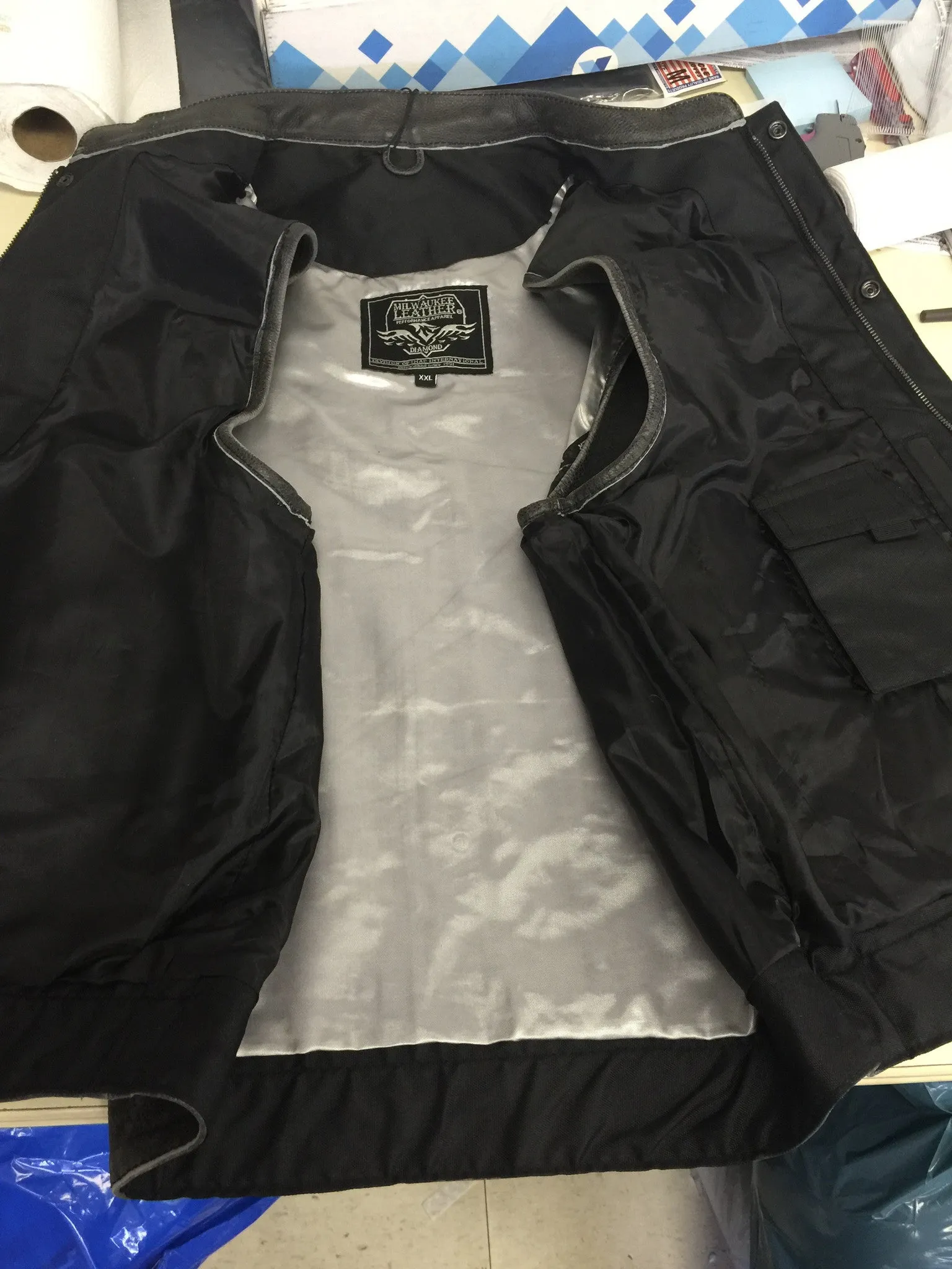 Men's Son of anarcy Distressed Grey motorcycle club leather vest with Gun pockets