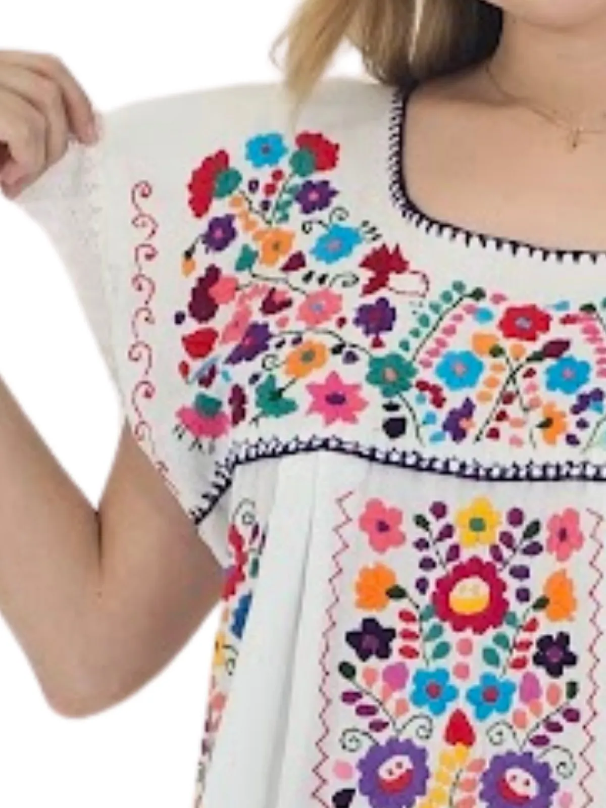 Mexican Folkloric Embrodered Huipil White