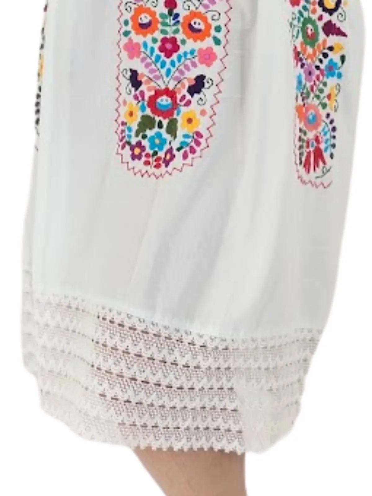 Mexican Folkloric Embrodered Huipil White