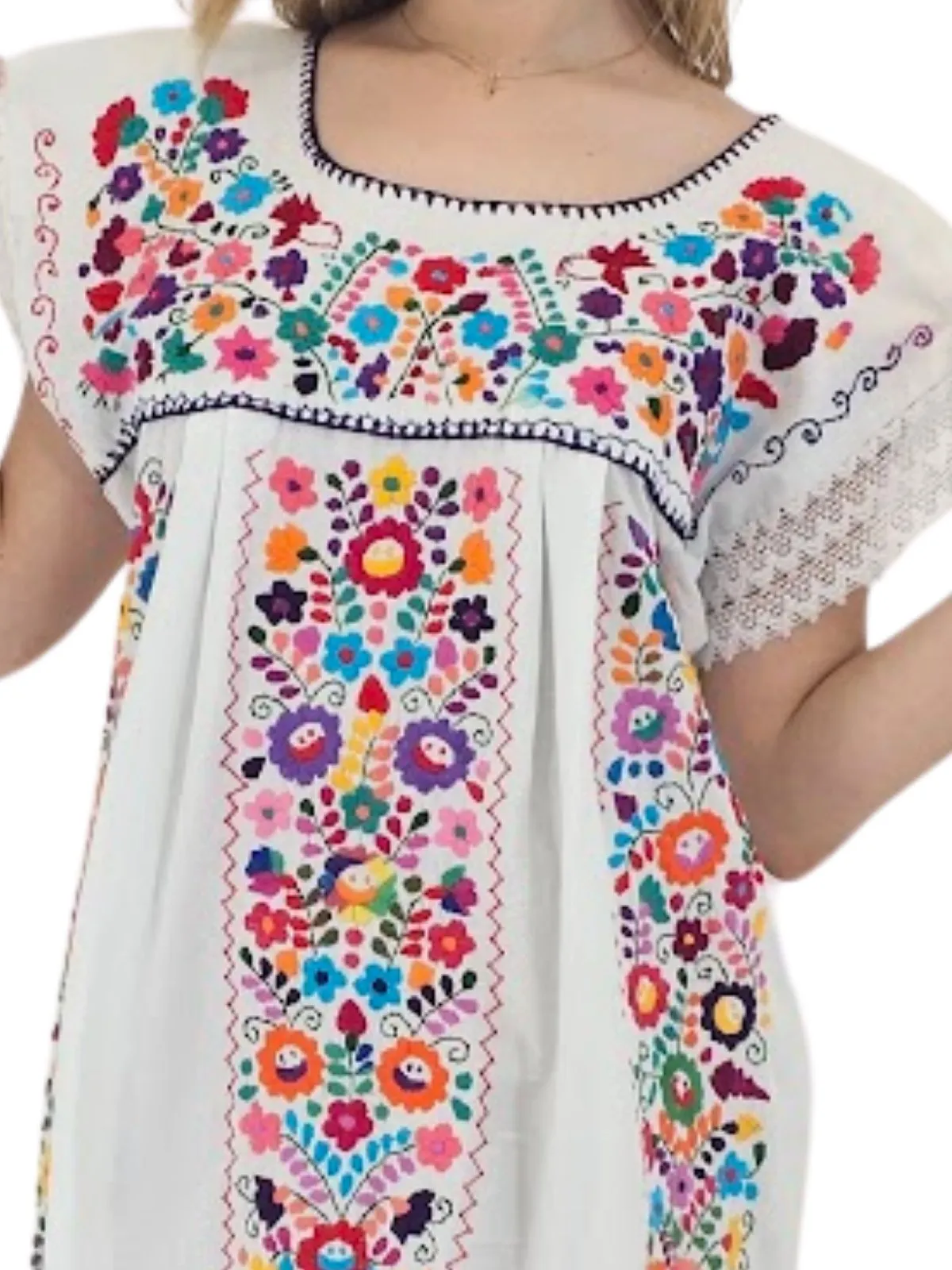 Mexican Folkloric Embrodered Huipil White