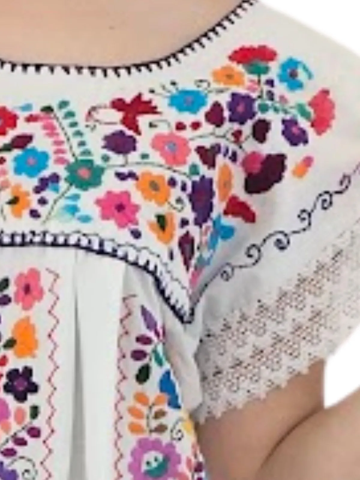 Mexican Folkloric Embrodered Huipil White