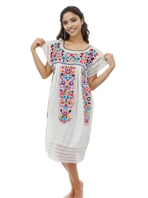 Mexican Folkloric Embrodered Huipil White