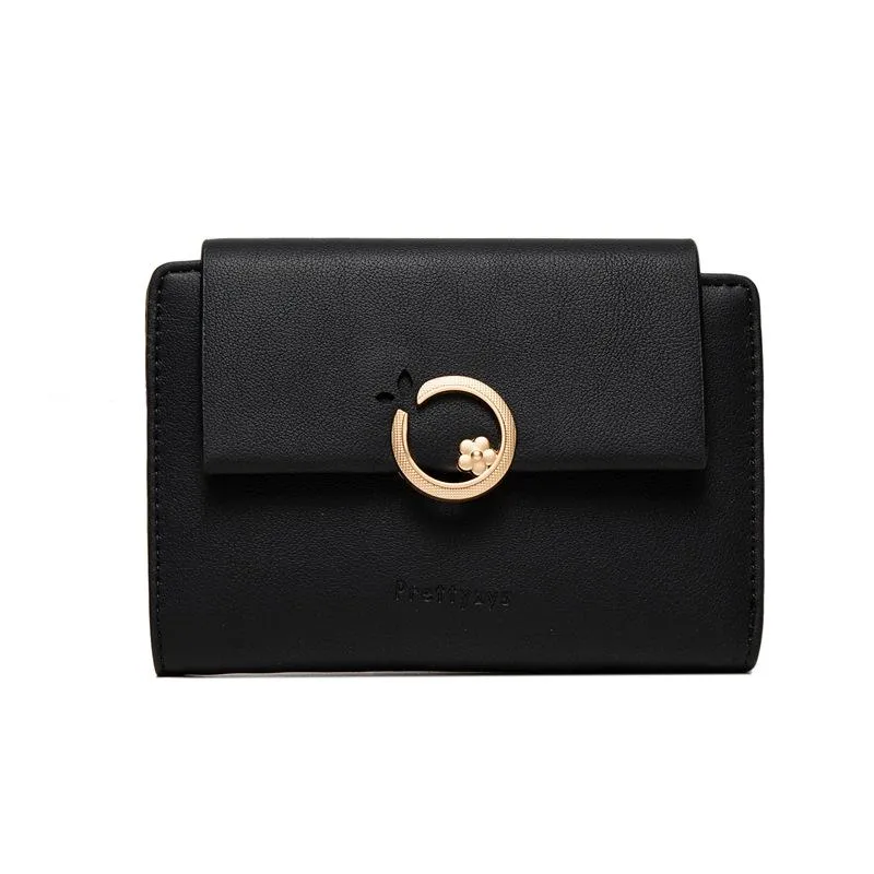 Mid-length Flower Buckle Flip Cover Wallet