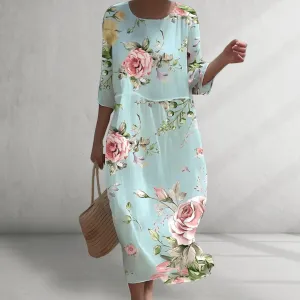 Midi Dress – Watercolour Floral – Elegant Summer Daywear