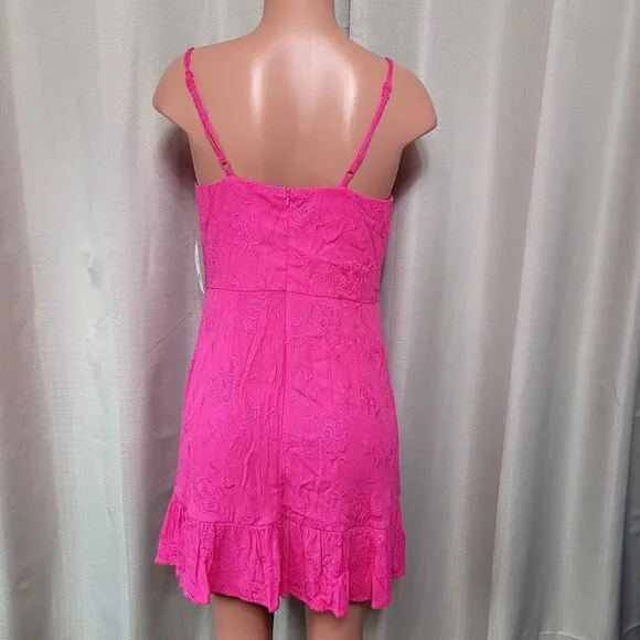 Midnight Doll Gathered Ruffle Flounce Hem Mini Dress Women's Size S Fuschia NWT