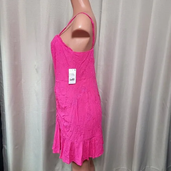 Midnight Doll Gathered Ruffle Flounce Hem Mini Dress Women's Size S Fuschia NWT