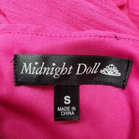 Midnight Doll Gathered Ruffle Flounce Hem Mini Dress Women's Size S Fuschia NWT