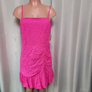 Midnight Doll Gathered Ruffle Flounce Hem Mini Dress Women's Size S Fuschia NWT