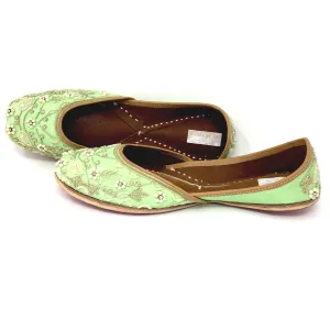 Mint Green Punjabi Jutti / Shoes With Pearl Embroidery