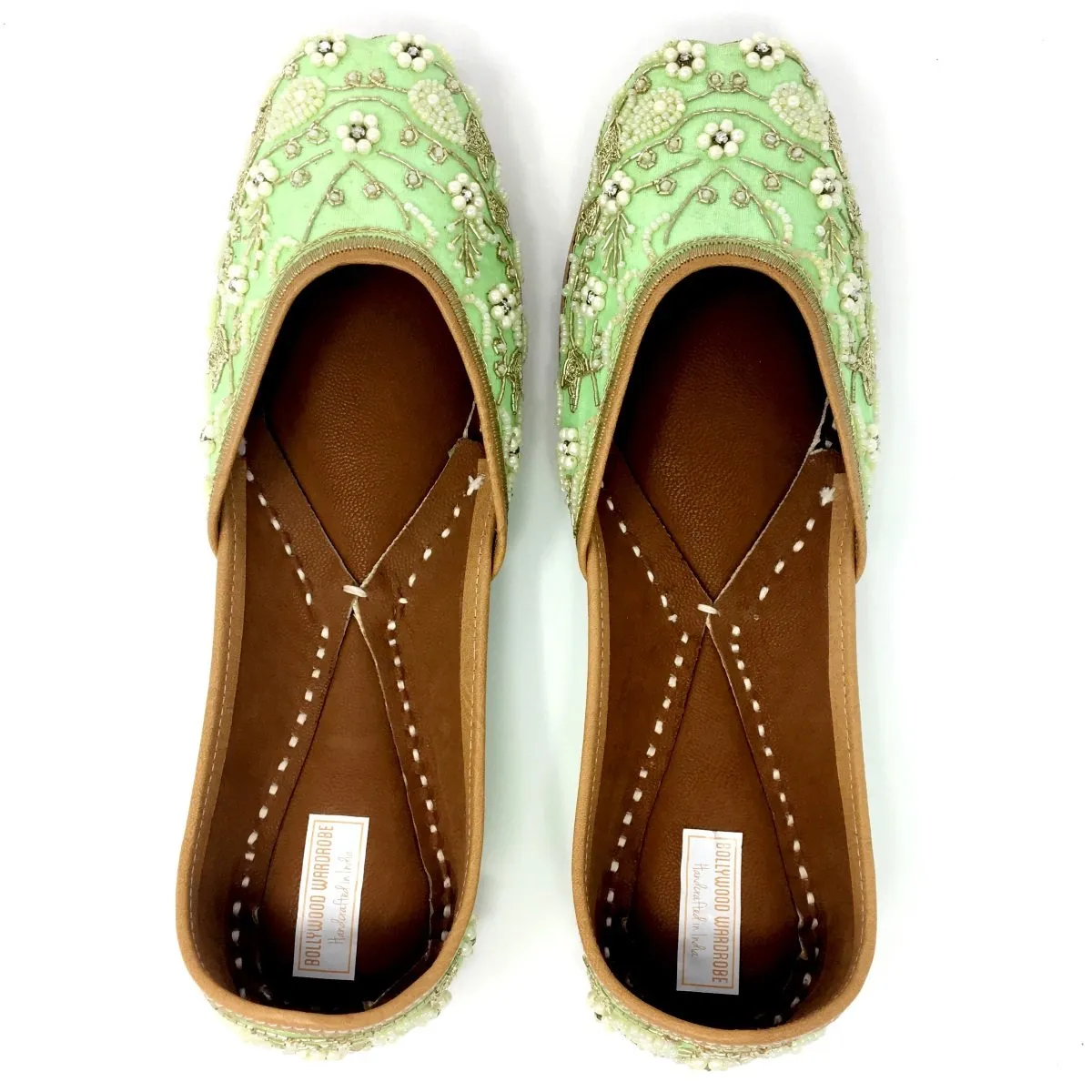 Mint Green Punjabi Jutti / Shoes With Pearl Embroidery