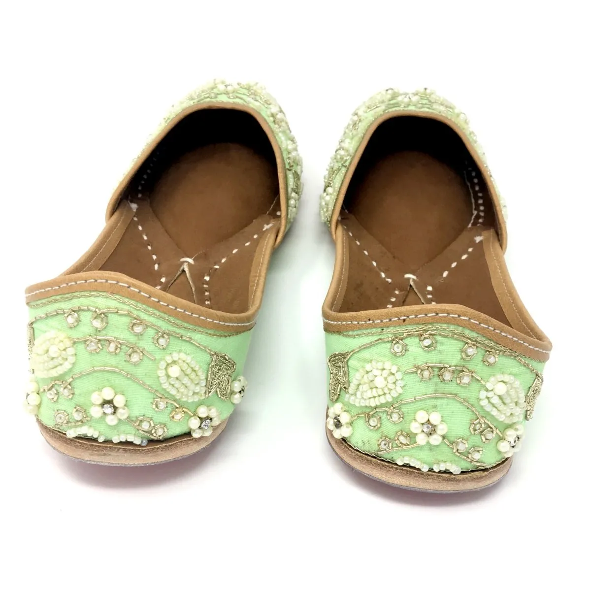 Mint Green Punjabi Jutti / Shoes With Pearl Embroidery