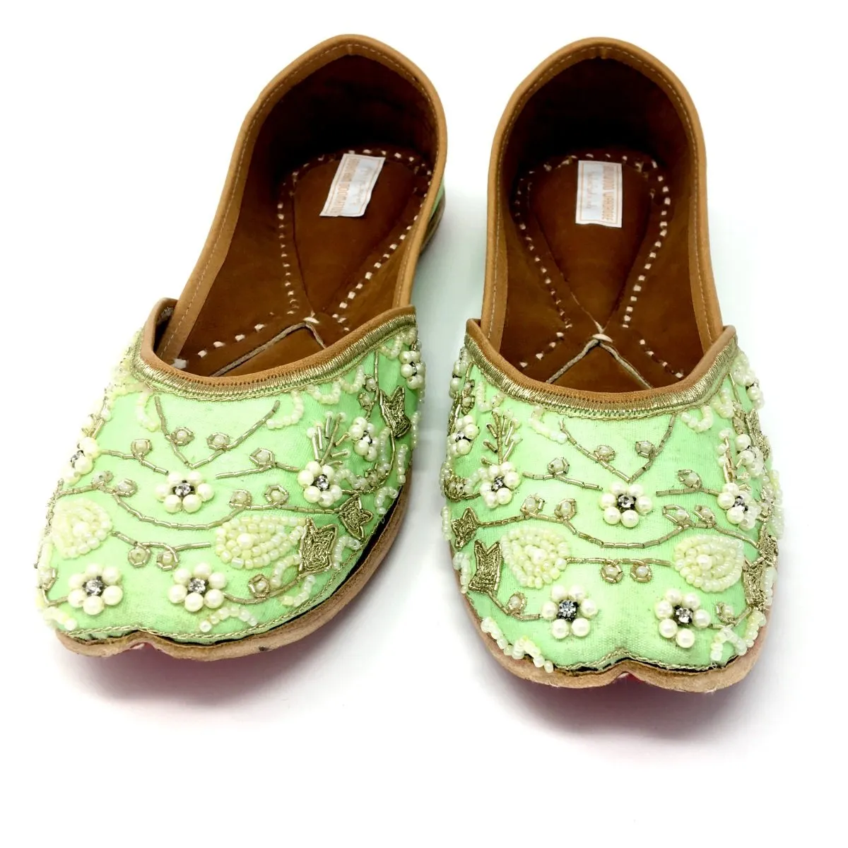 Mint Green Punjabi Jutti / Shoes With Pearl Embroidery