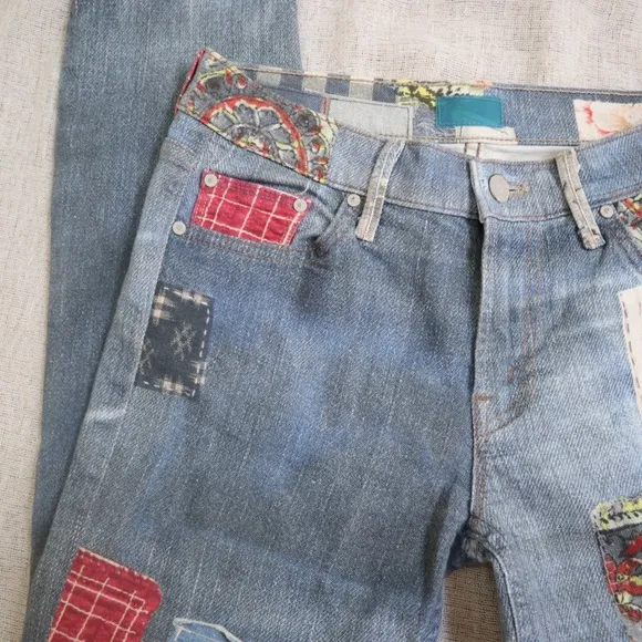 MOTHER Patchwork Skinny Fray Jeans