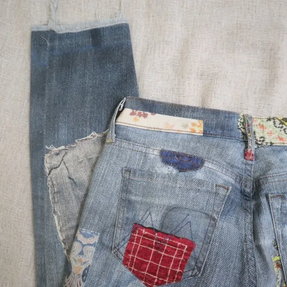 MOTHER Patchwork Skinny Fray Jeans