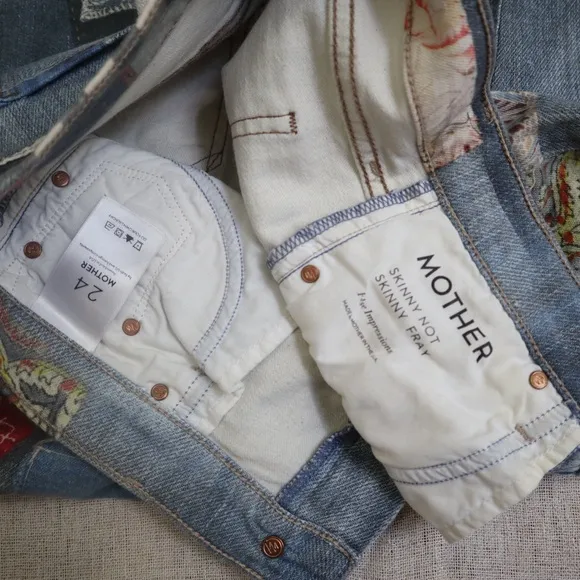 MOTHER Patchwork Skinny Fray Jeans