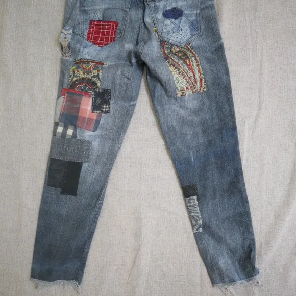 MOTHER Patchwork Skinny Fray Jeans