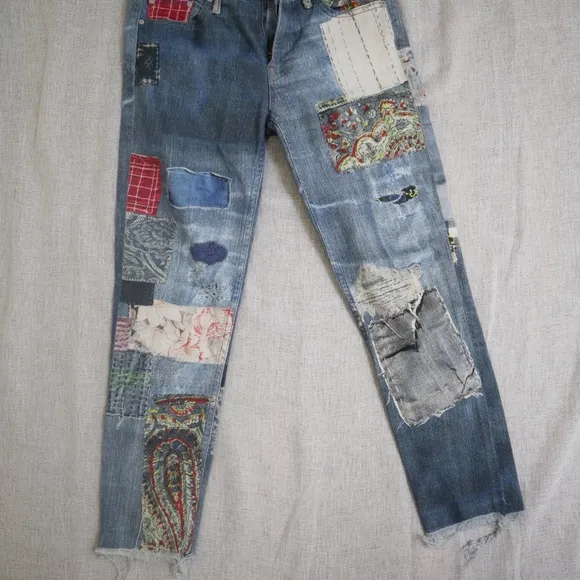 MOTHER Patchwork Skinny Fray Jeans