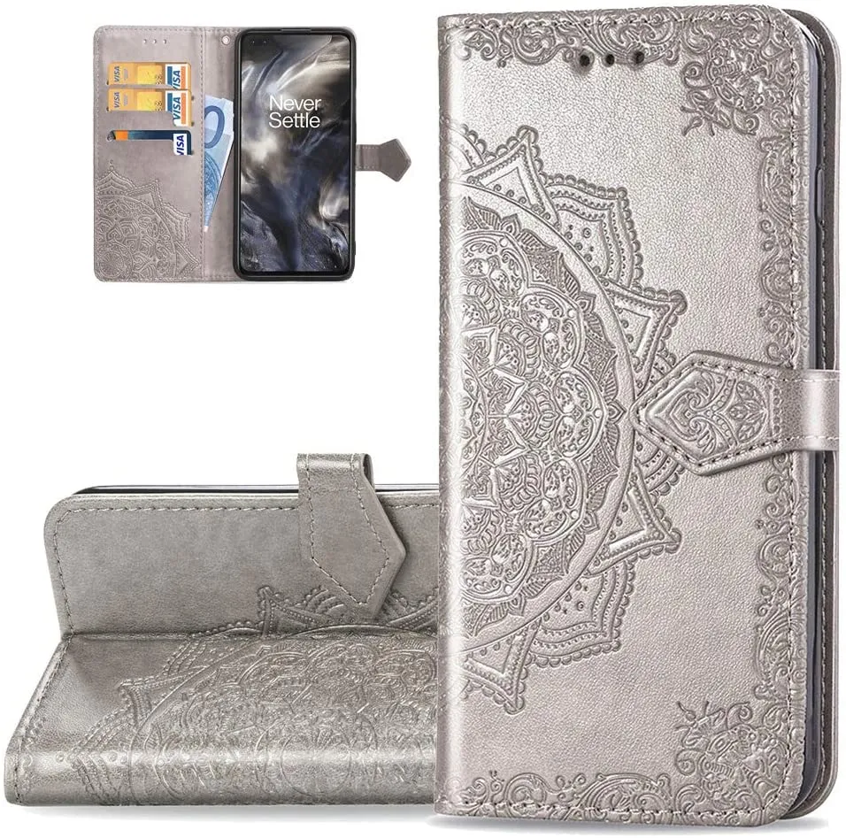 MRSTERUS Leather case Galaxy S20 Plus case Mandala Embossed Premium PU Leather Shockproof Magnetic Closure Flip Kickstand Protective case with Card Slot case for Galaxy S20 Plus Case Gray SD