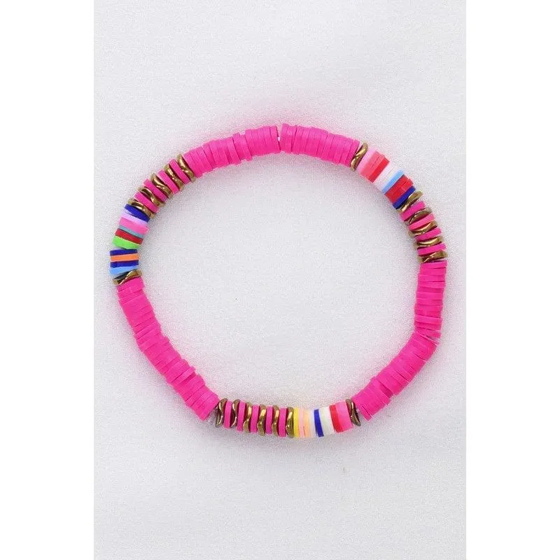 Multicolor polymer clay flat disc bead bracelet
