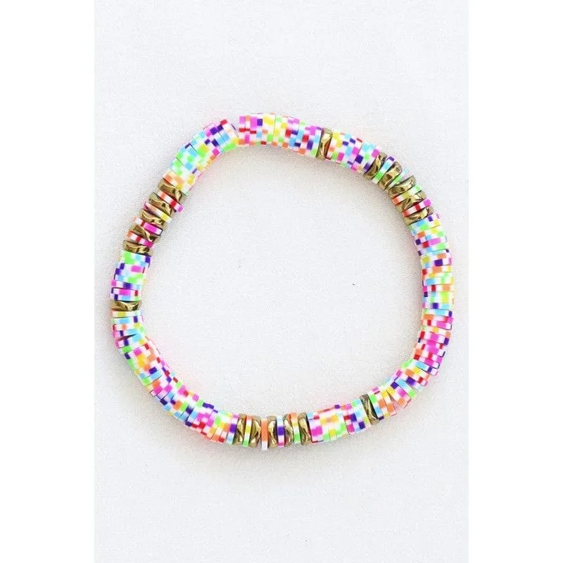 Multicolor polymer clay flat disc bead bracelet