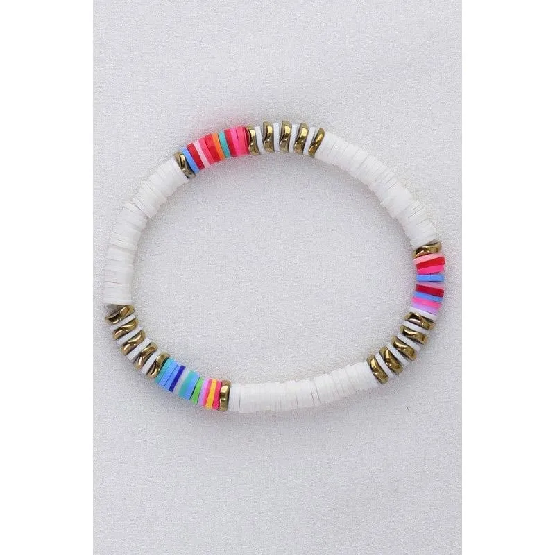 Multicolor polymer clay flat disc bead bracelet