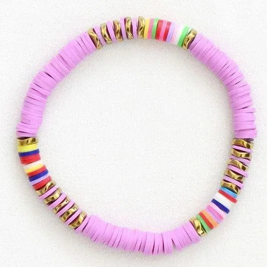 Multicolor polymer clay flat disc bead bracelet