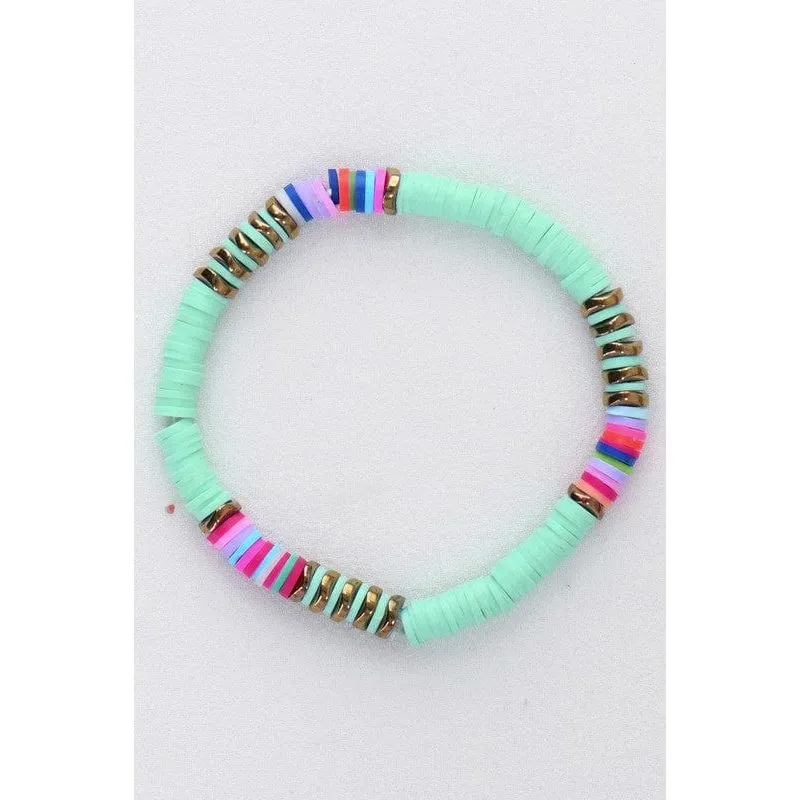 Multicolor polymer clay flat disc bead bracelet