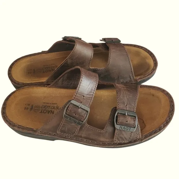 NAOT Mikael Buffalo Brown Leather Double Strap Buckle Slide Sandal Men's Size 11