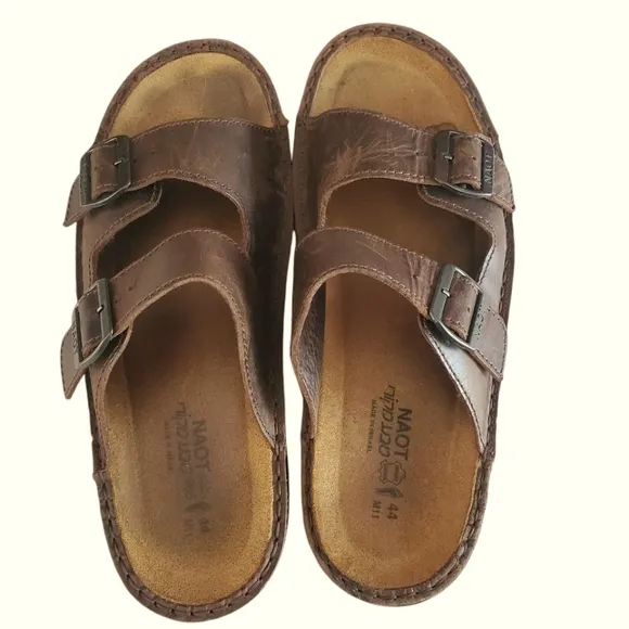 NAOT Mikael Buffalo Brown Leather Double Strap Buckle Slide Sandal Men's Size 11