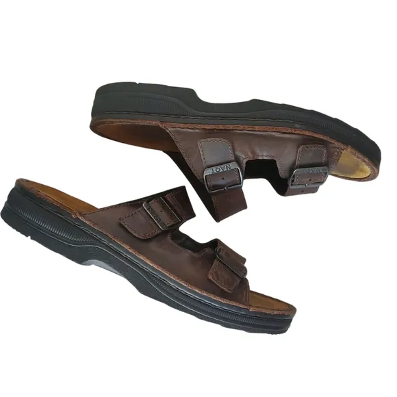 NAOT Mikael Buffalo Brown Leather Double Strap Buckle Slide Sandal Men's Size 11