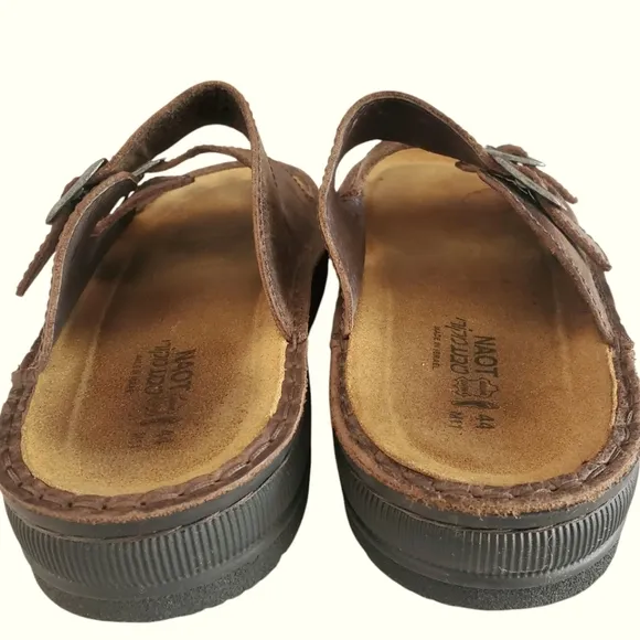 NAOT Mikael Buffalo Brown Leather Double Strap Buckle Slide Sandal Men's Size 11