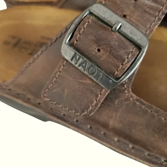 NAOT Mikael Buffalo Brown Leather Double Strap Buckle Slide Sandal Men's Size 11