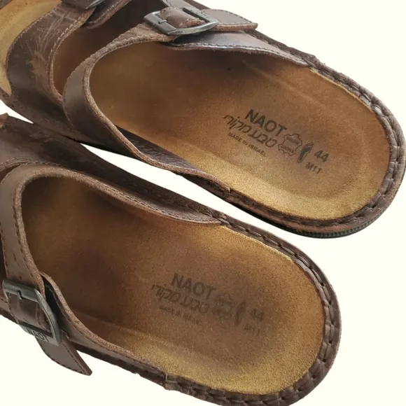 NAOT Mikael Buffalo Brown Leather Double Strap Buckle Slide Sandal Men's Size 11