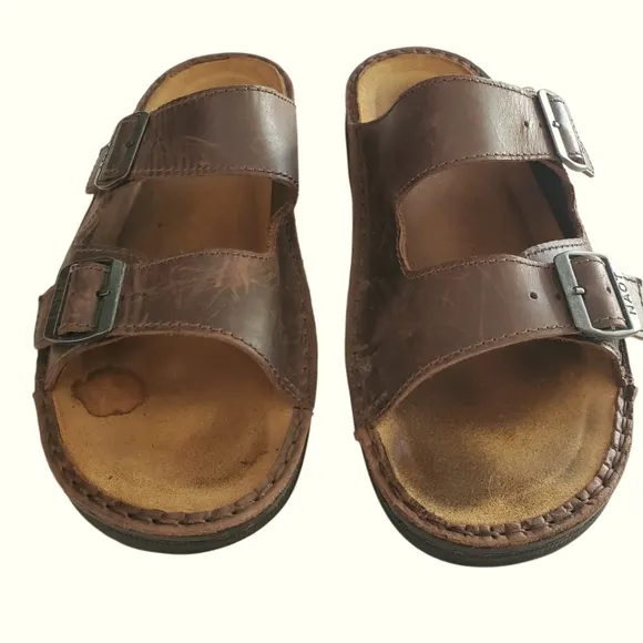 NAOT Mikael Buffalo Brown Leather Double Strap Buckle Slide Sandal Men's Size 11
