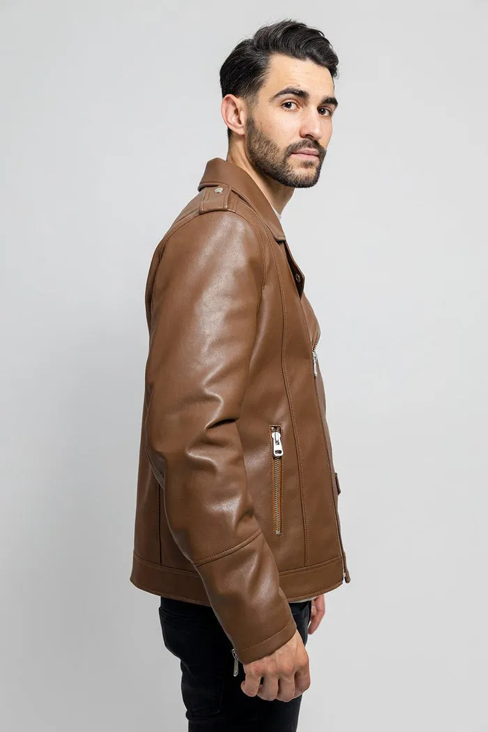 Nash - Men's Vegan Faux Leather Jacket (Camel)