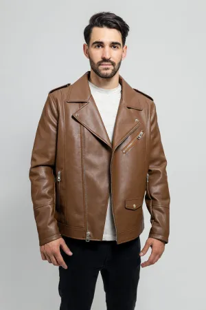 Nash - Men's Vegan Faux Leather Jacket (Camel)