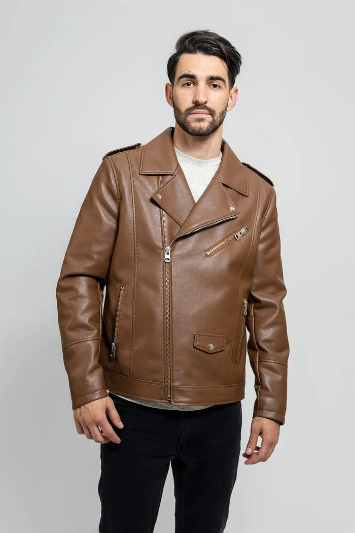 Nash - Men's Vegan Faux Leather Jacket (Camel)